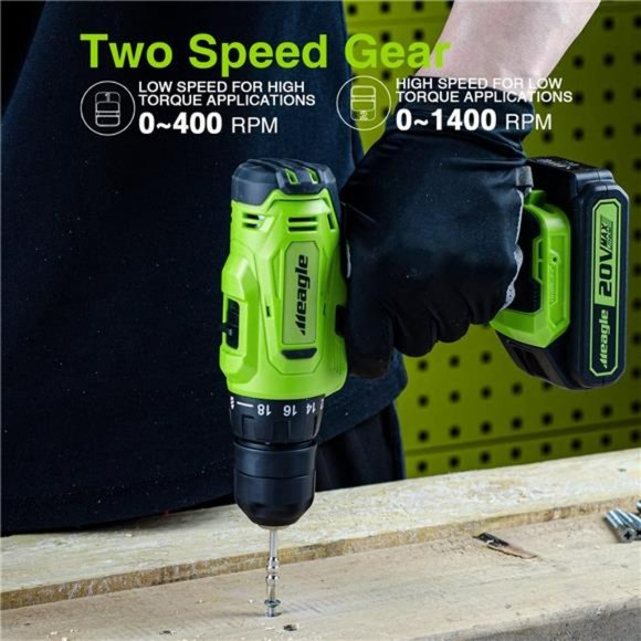 Cordless Drill, 20V Power Drill set with Battery & charger, Drill Bits& Tool Bag - Picture 2 of 6